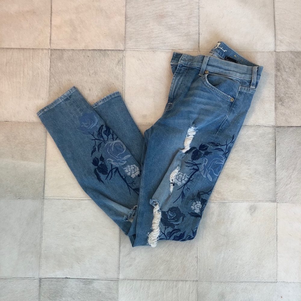7 For All Mankind Embroidered Skinny Jeans